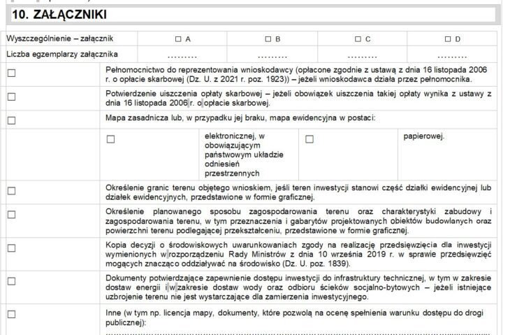 załączniki wymagane do wniosku o warunki zabudowy