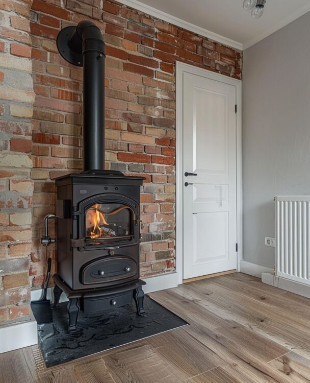 koza z kominem wyprowadzonym przez ścianę