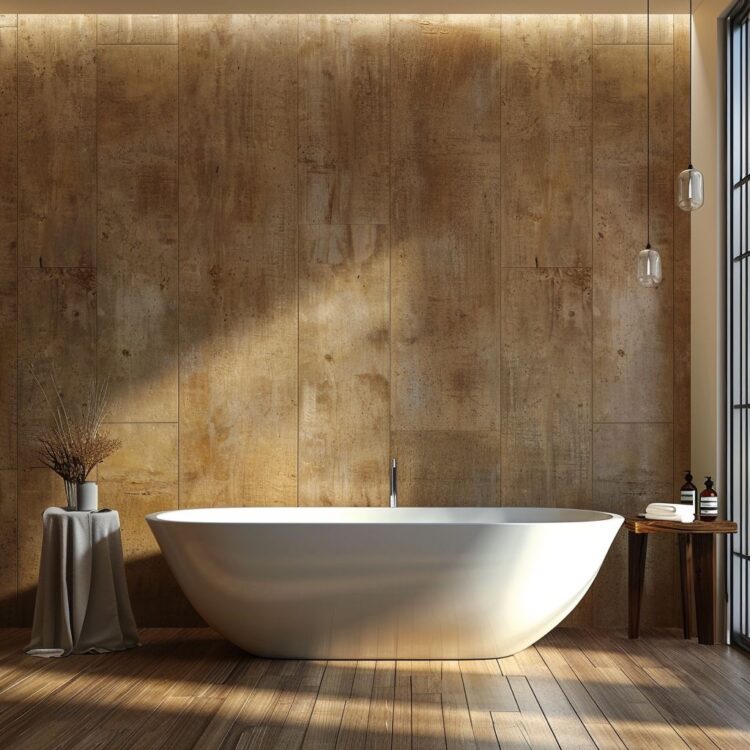 panele ścienne wodoodporne w łazience za wanną