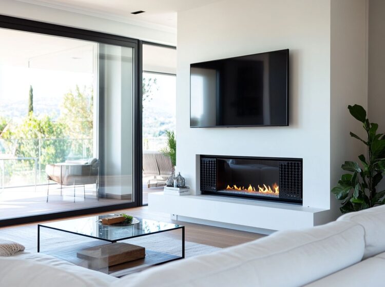 biokominek pod telewizorem