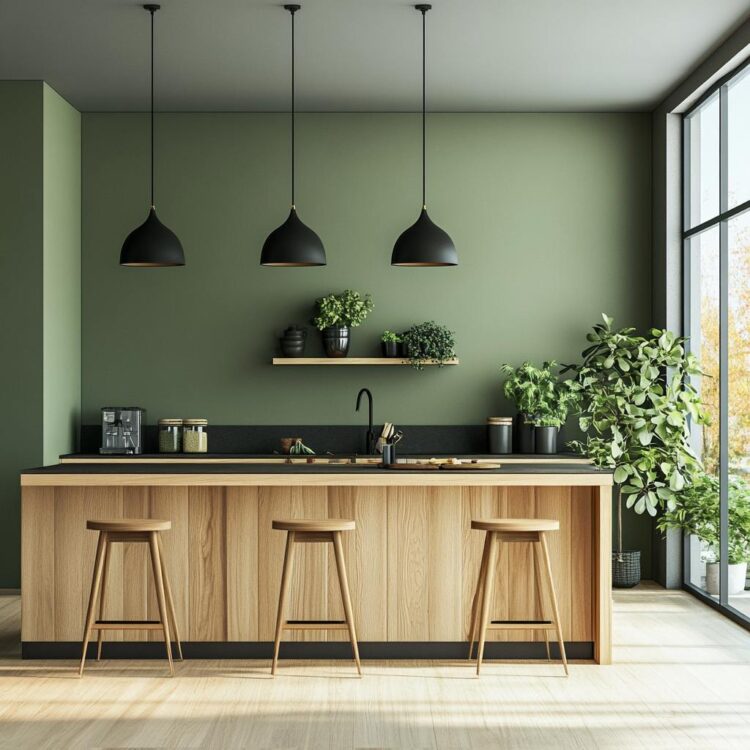 kuchnia nowoczesna w odcieniach zieleni
