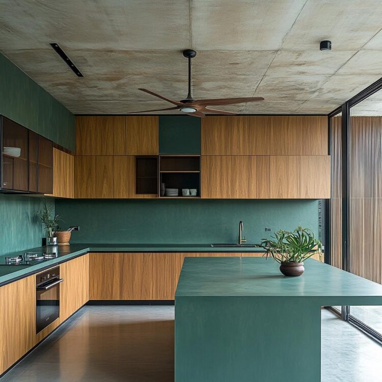 zieleń i drewno w kuchni to zdecydowanie dobre połączenie