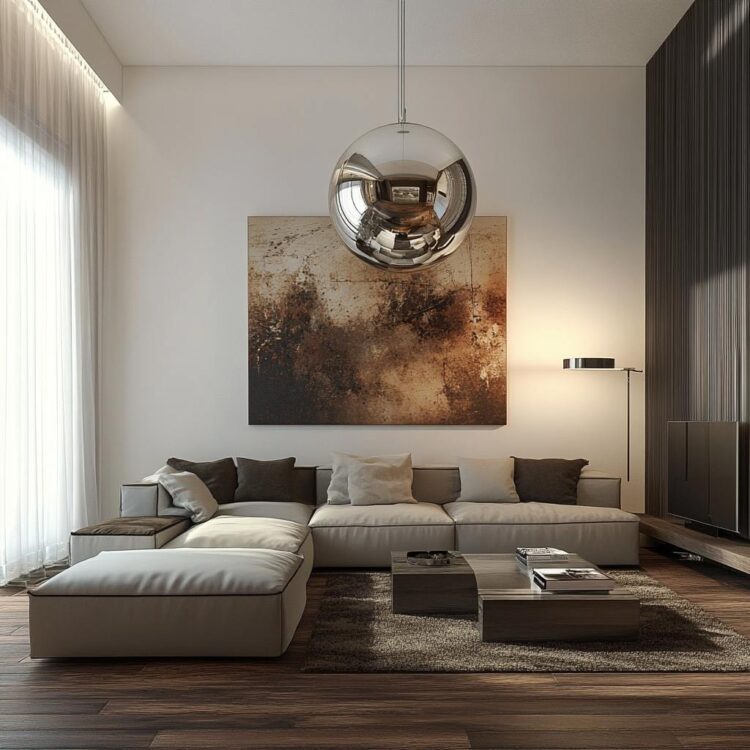 salon z obnrazem na ścianie