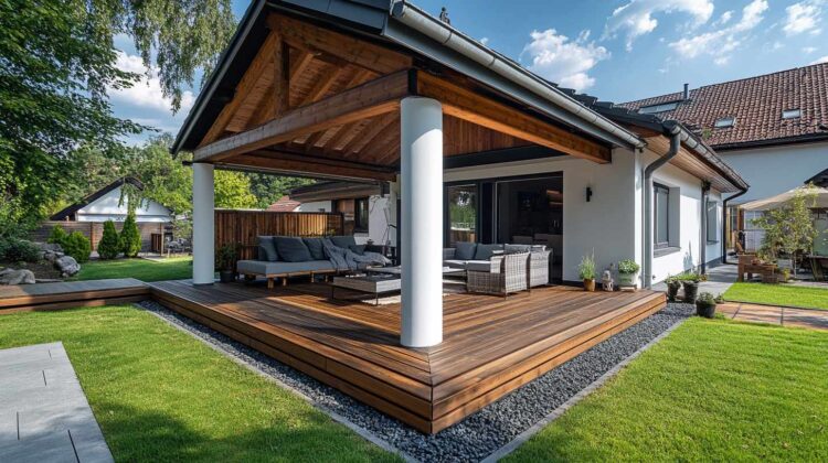 nowoczesny taras z drewna dębowego