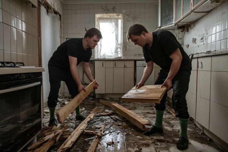 zrywanie podłóg po zalaniu domu przez powódź