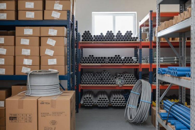regały w hurtowni instalacyjnej